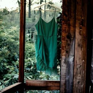 Chic Massimo Fabbro green feather detail dress